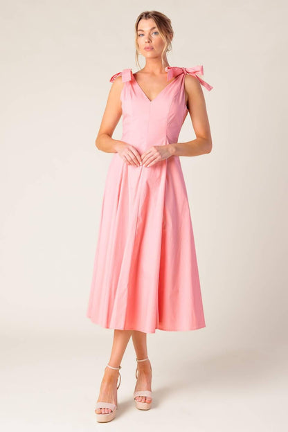 On the Right Track Peach Woven Midi Dress