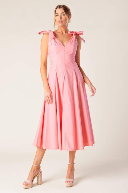 On the Right Track Peach Woven Midi Dress