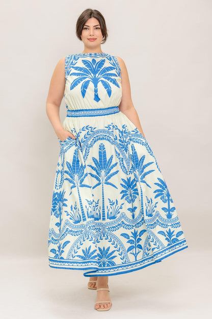Ocean Petals Woven Midi Dress