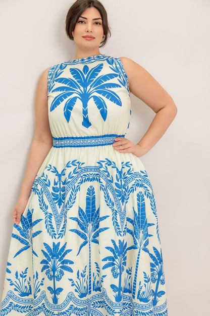 Ocean Petals Woven Midi Dress