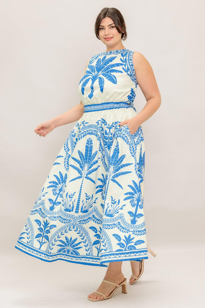 Ocean Petals Woven Midi Dress