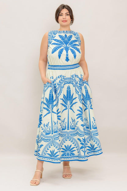 Ocean Petals Woven Midi Dress
