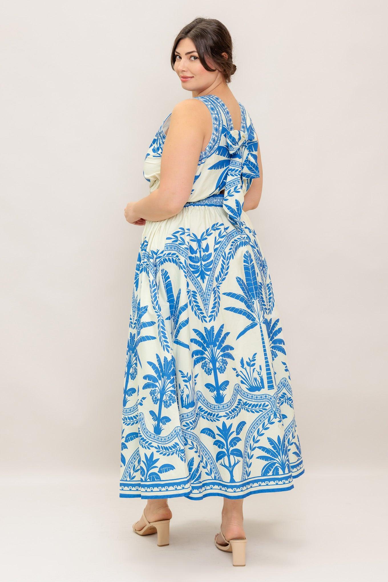 Ocean Petals Woven Midi Dress