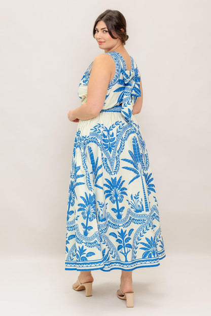 Ocean Petals Woven Midi Dress