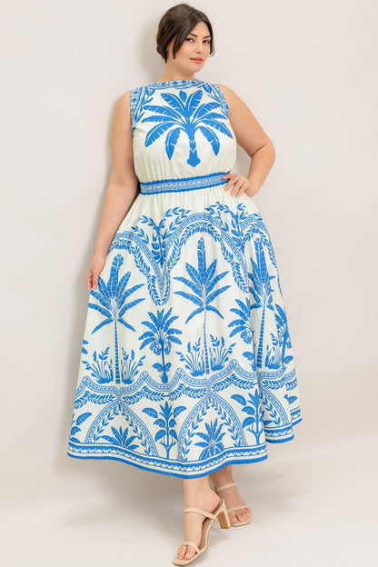 Ocean Petals Woven Midi Dress