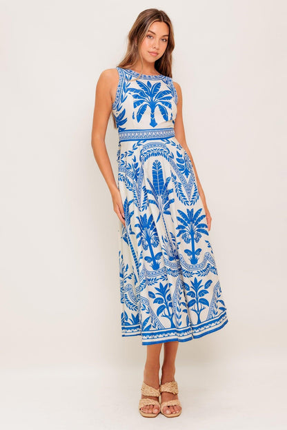 Ocean Petals Woven Midi Dress