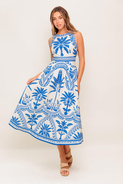 Ocean Petals Woven Midi Dress