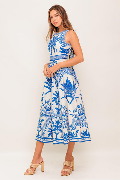 Ocean Petals Woven Midi Dress