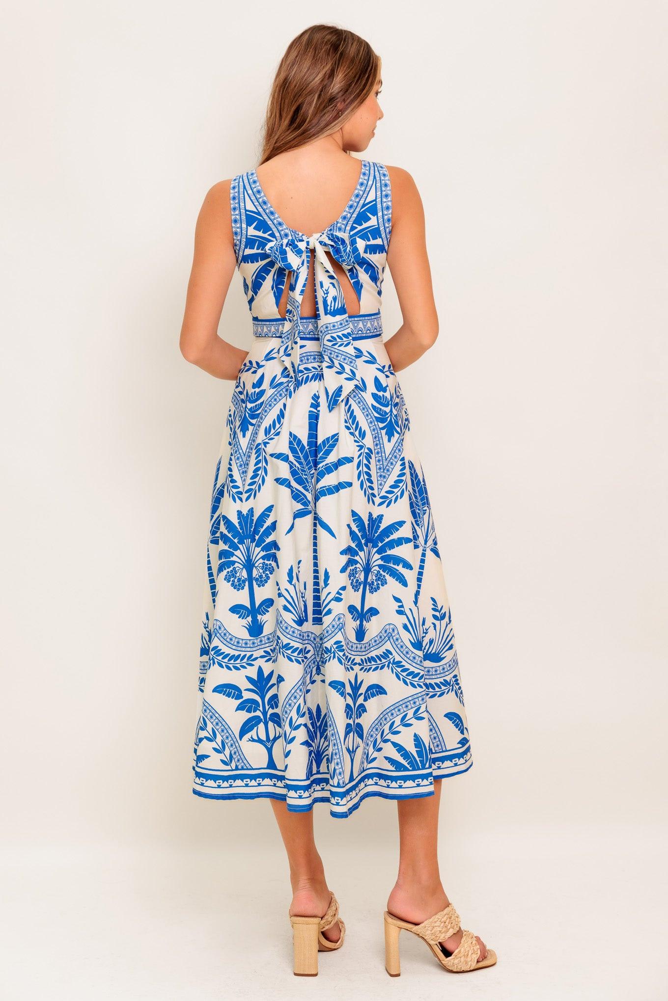 Ocean Petals Woven Midi Dress