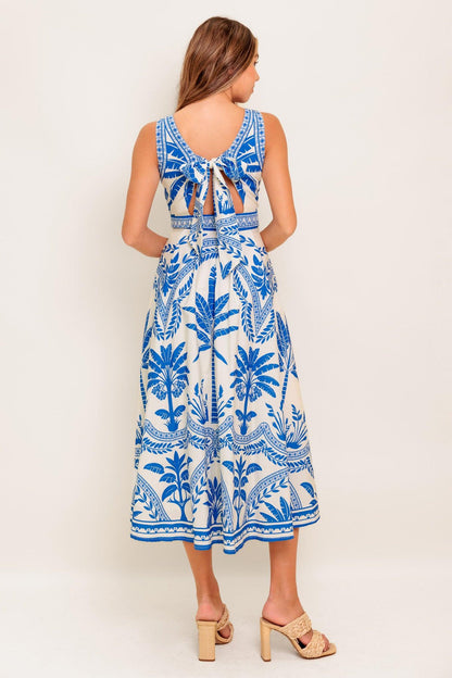 Ocean Petals Woven Midi Dress