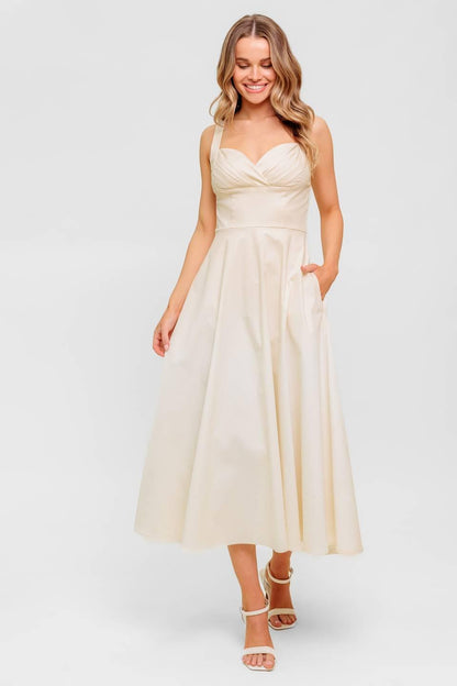 Ocean Sheen Tender Cream Woven Midi Dress