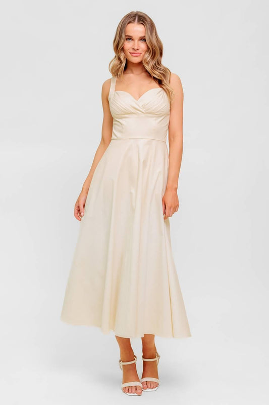 Ocean Sheen Tender Cream Woven Midi Dress