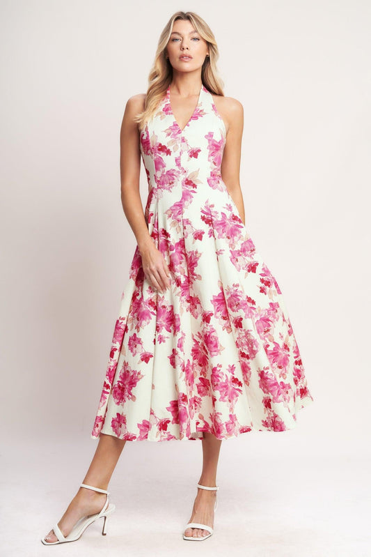 Rosy Afternoon Woven Midi Dress