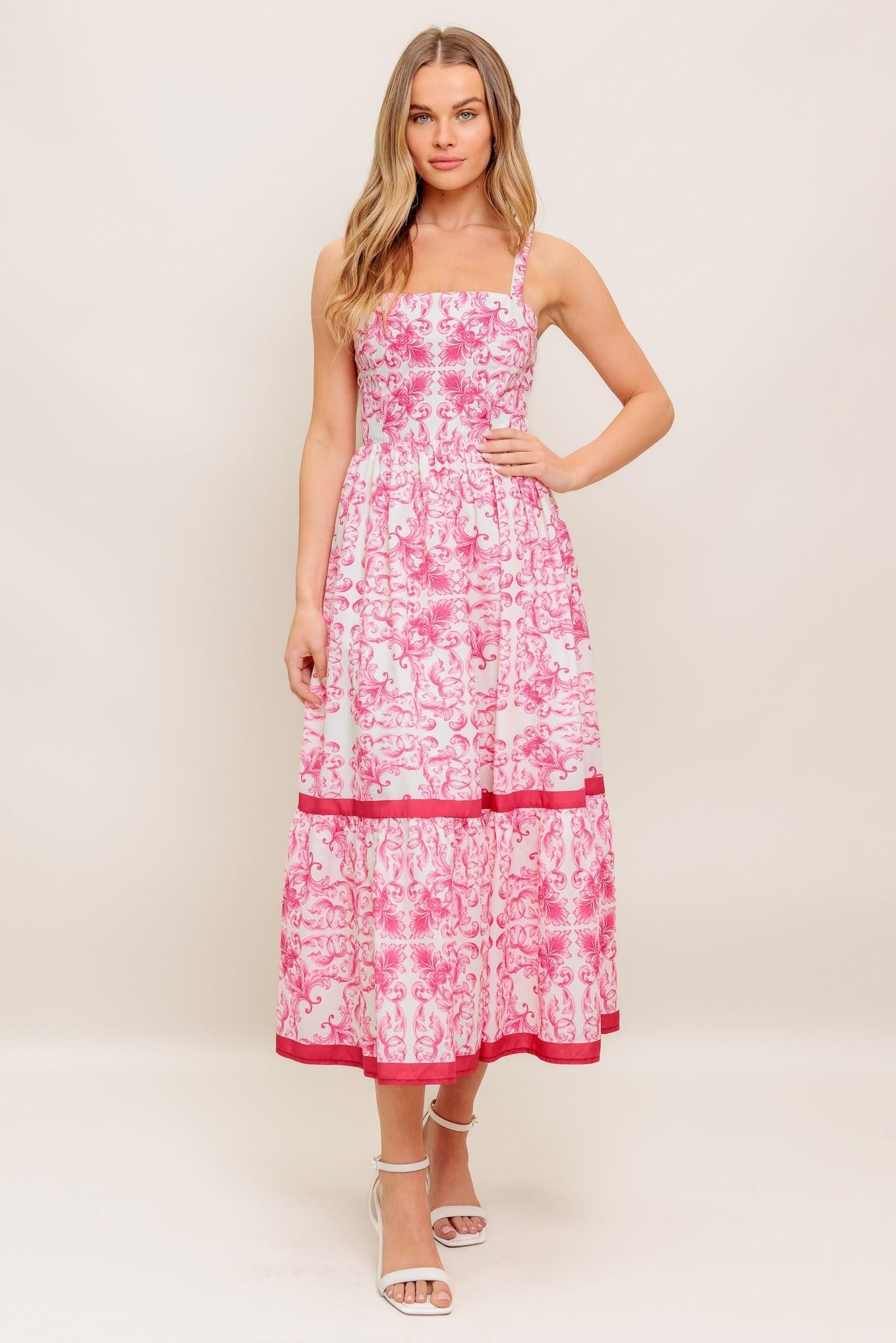 Rosé Garden Woven Midi Dress