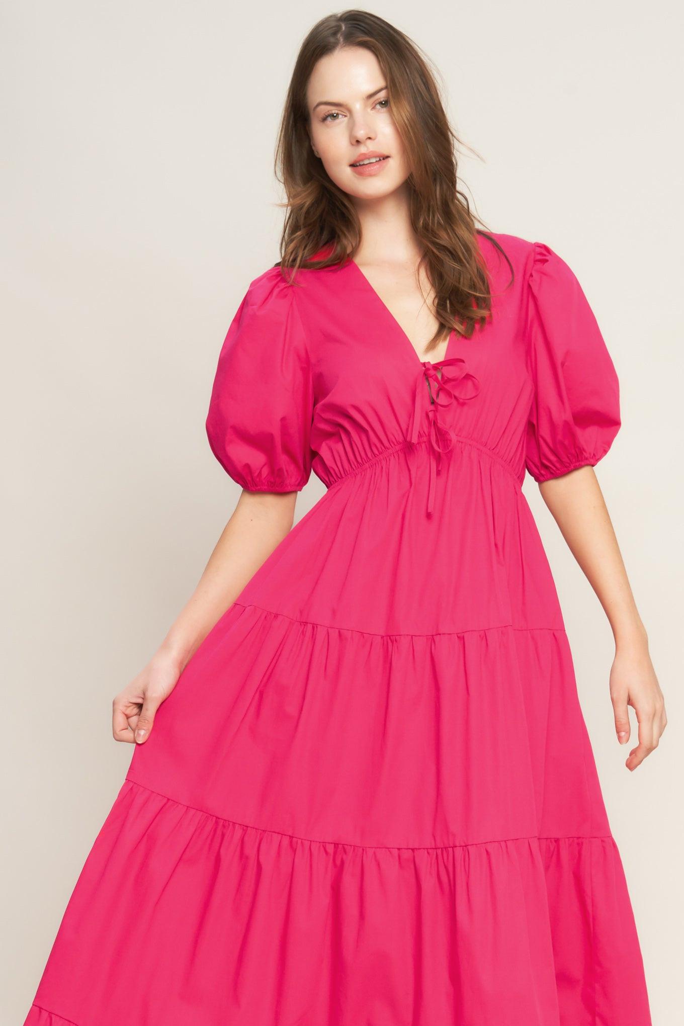 Summer Glow Fuchsia Woven Maxi Dress