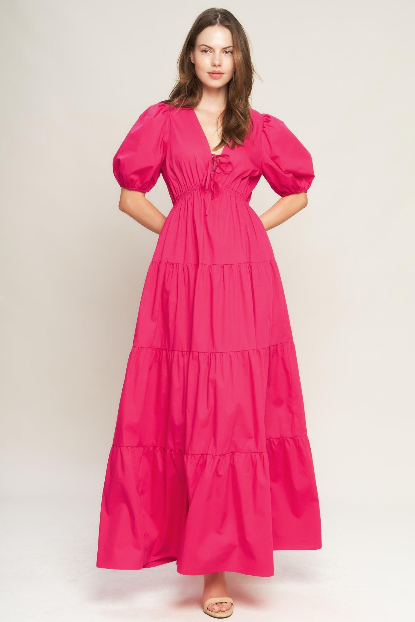 Summer Glow Fuchsia Woven Maxi Dress