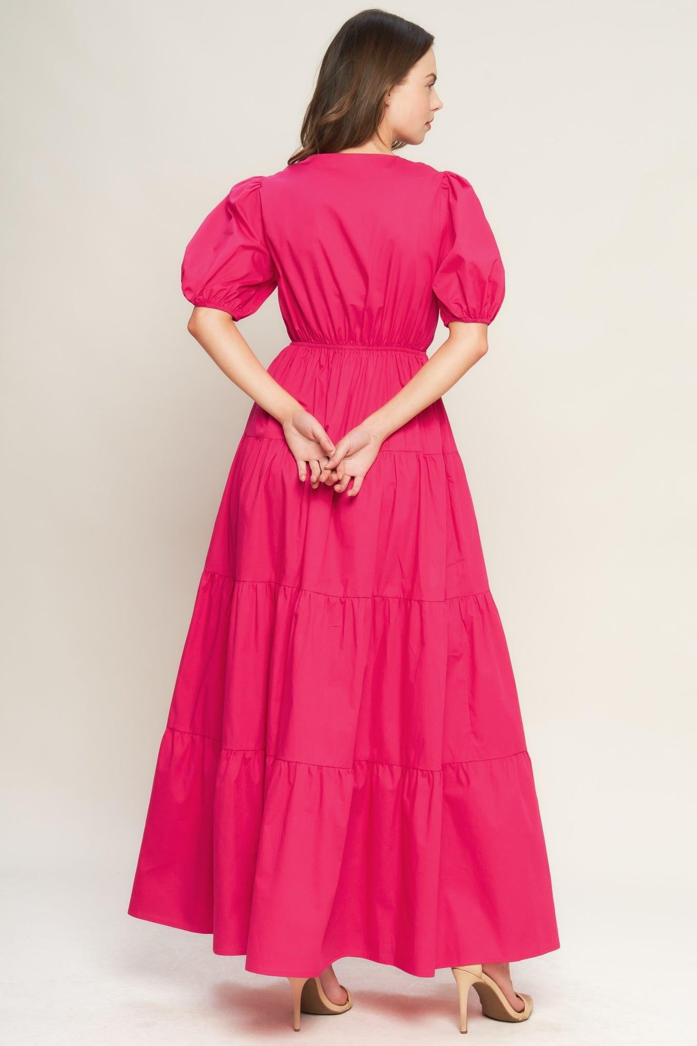 Summer Glow Fuchsia Woven Maxi Dress