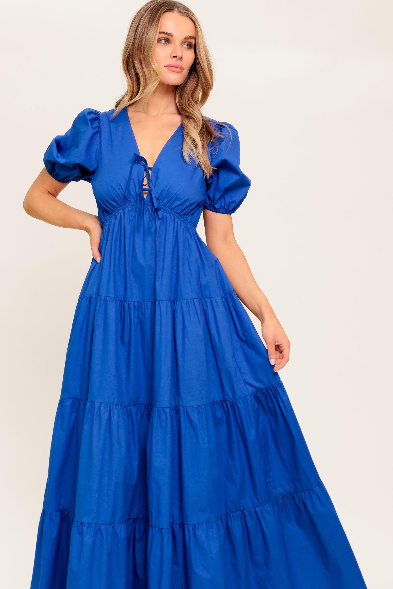 Summer Glow Royal Blue Woven Maxi Dress