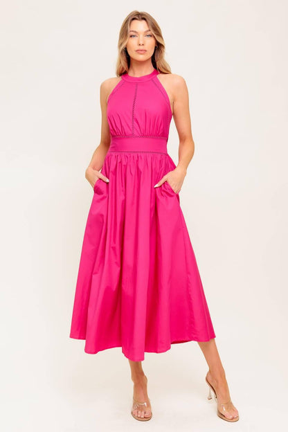 Peony Touch Fuchsia Woven Midi Dress
