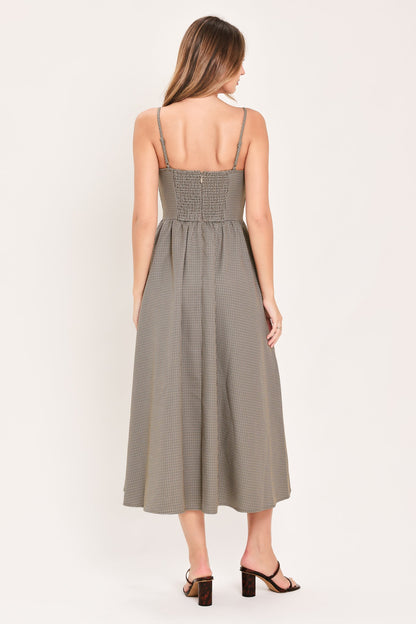 Where Hearts Wander Plaid Woven Midi Dress