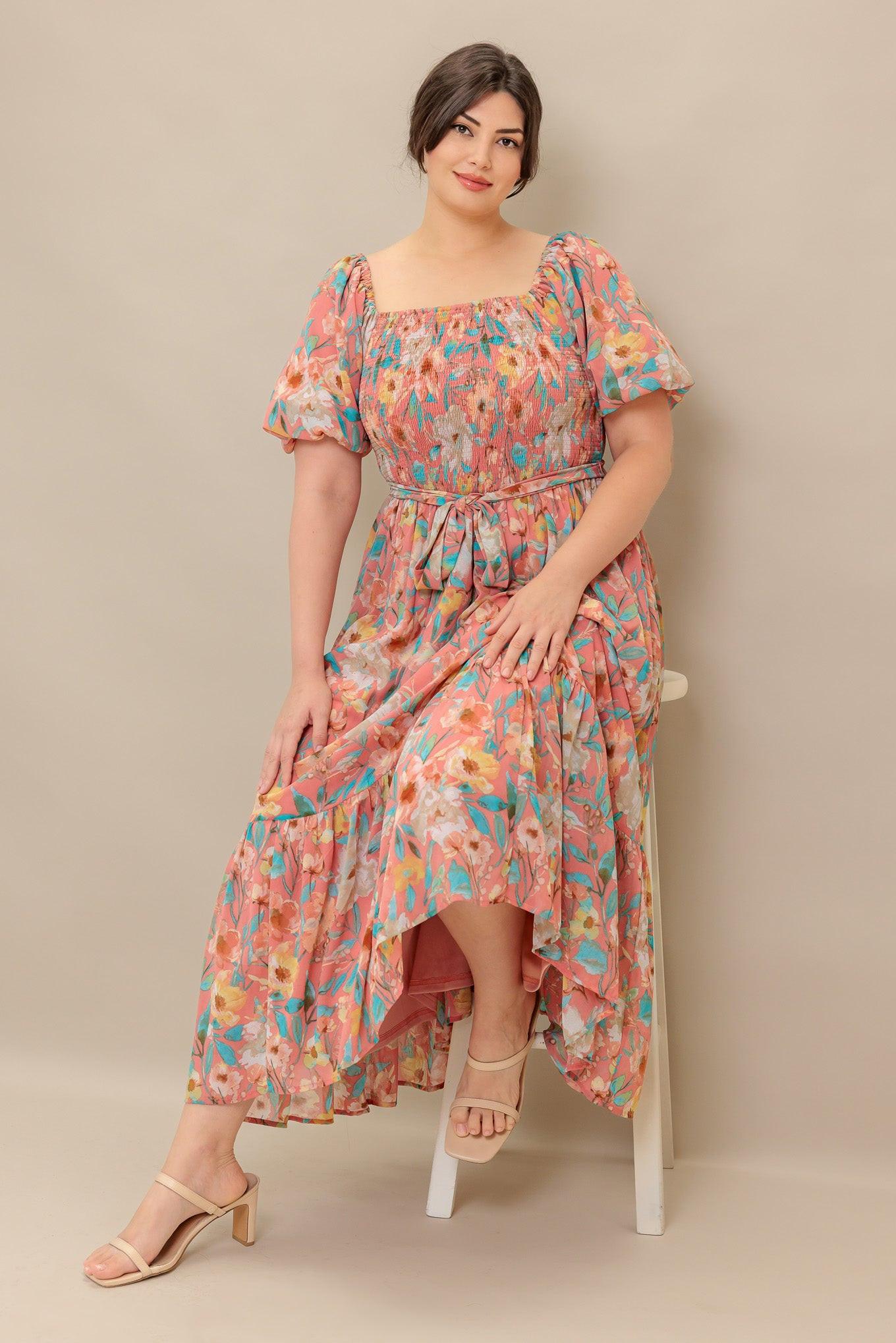 Rosy Twilight Woven Midi Dress
