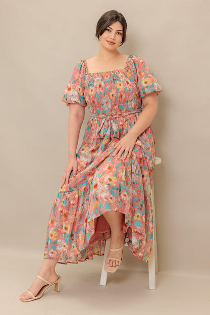 Rosy Twilight Woven Midi Dress
