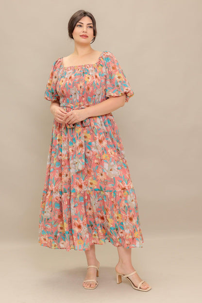 Rosy Twilight Woven Midi Dress