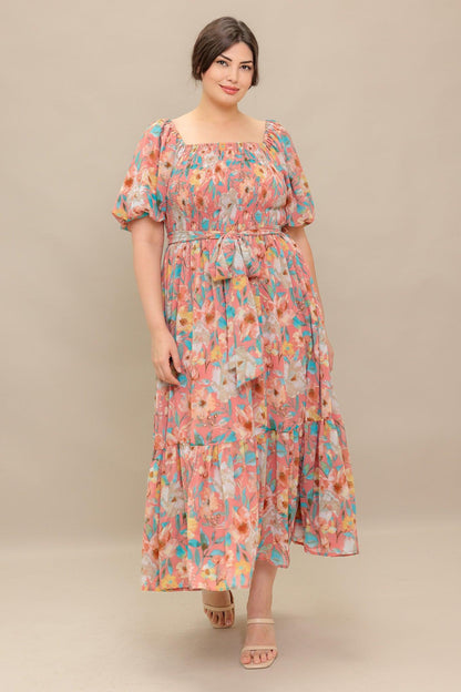 Rosy Twilight Woven Midi Dress