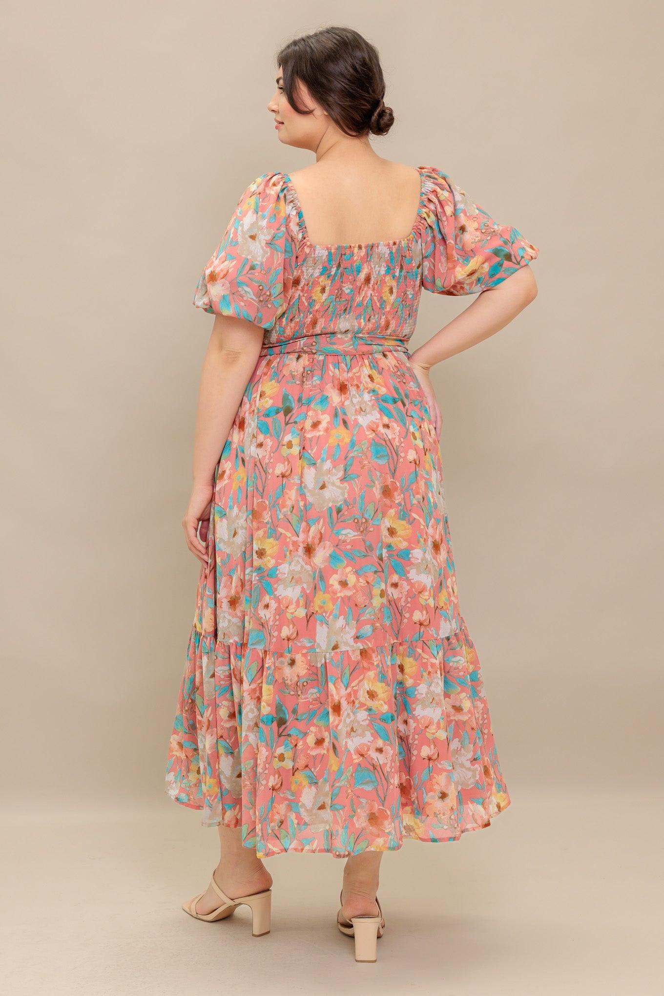 Rosy Twilight Woven Midi Dress