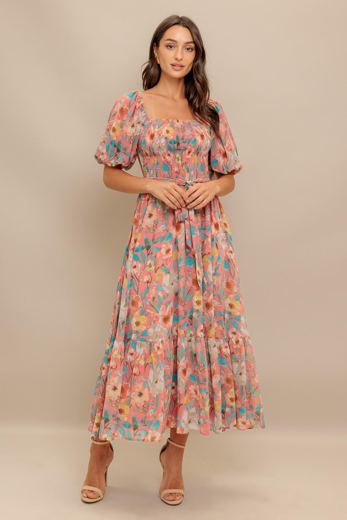 Rosy Twilight Woven Midi Dress
