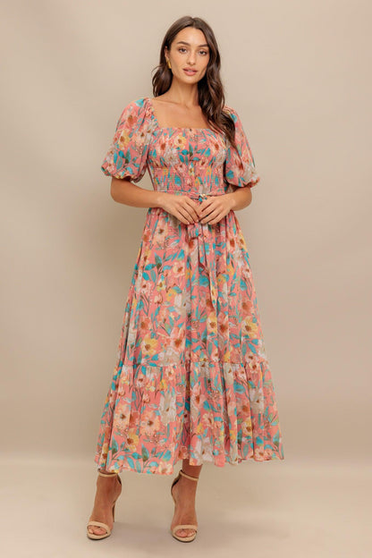 Rosy Twilight Woven Midi Dress