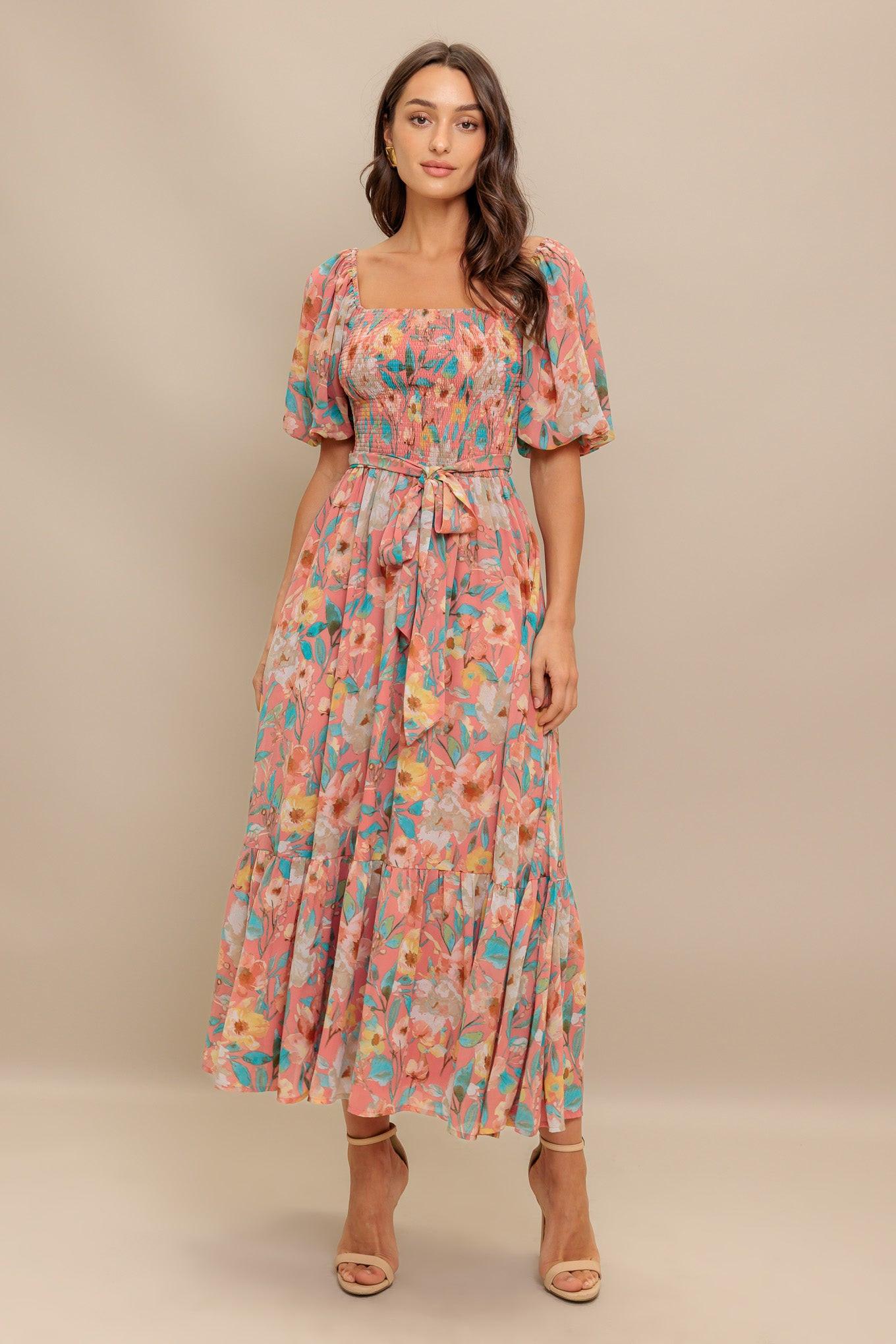 Rosy Twilight Woven Midi Dress