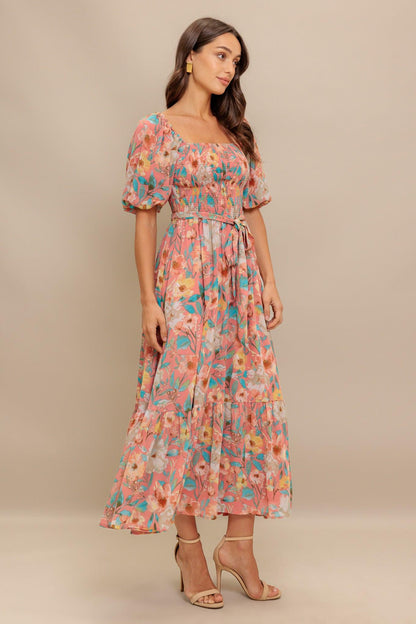Rosy Twilight Woven Midi Dress
