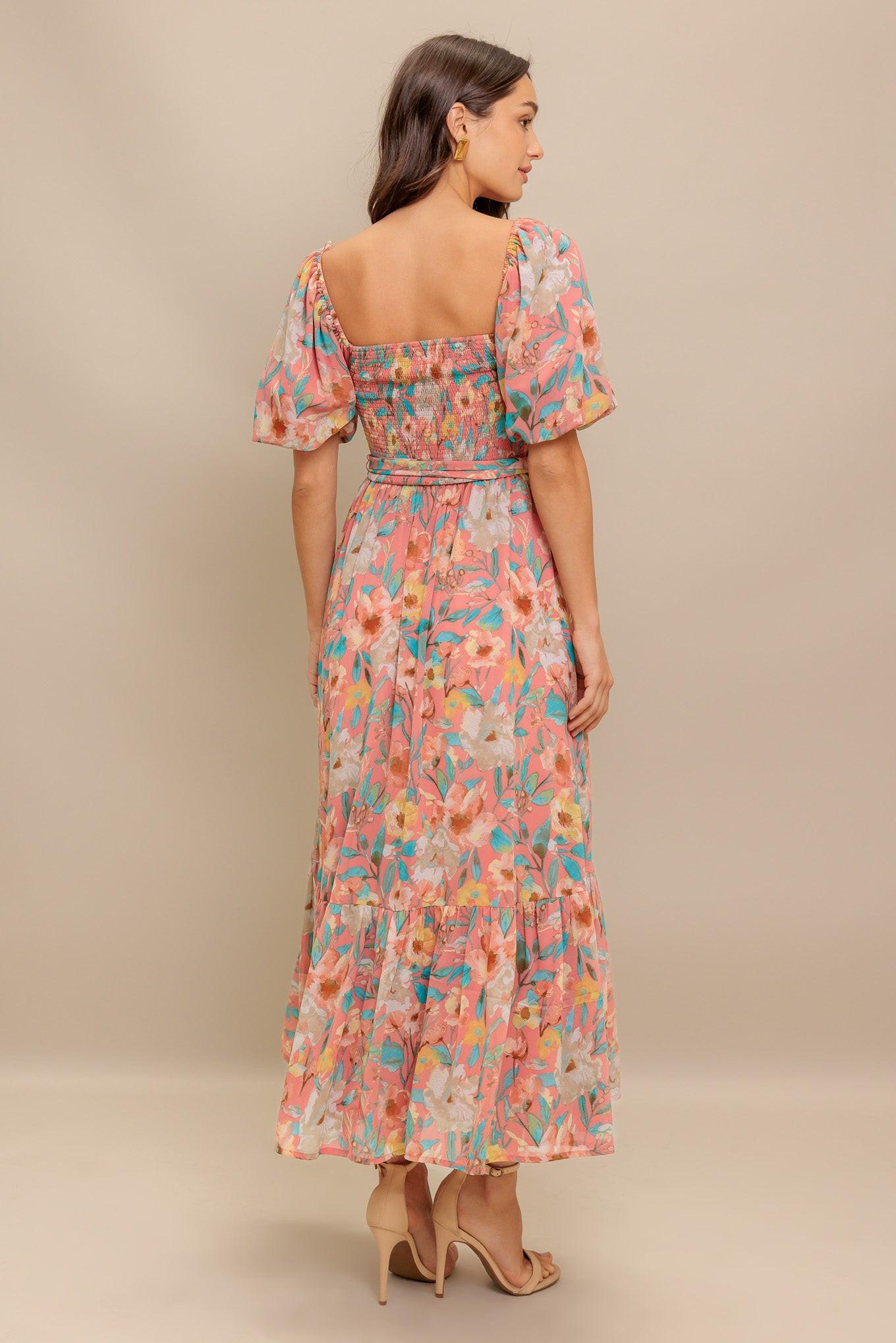 Rosy Twilight Woven Midi Dress
