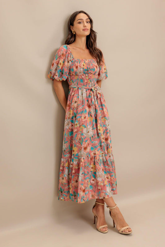 Rosy Twilight Woven Midi Dress
