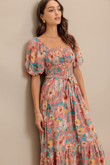 Rosy Twilight Woven Midi Dress