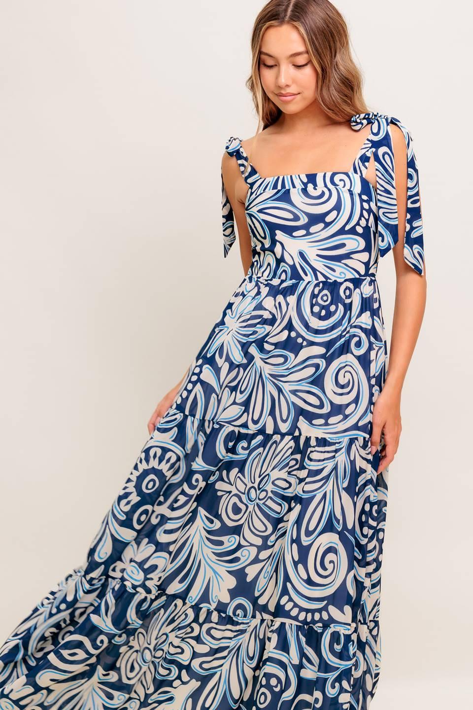 Island Serenade Navy Woven Maxi Dress