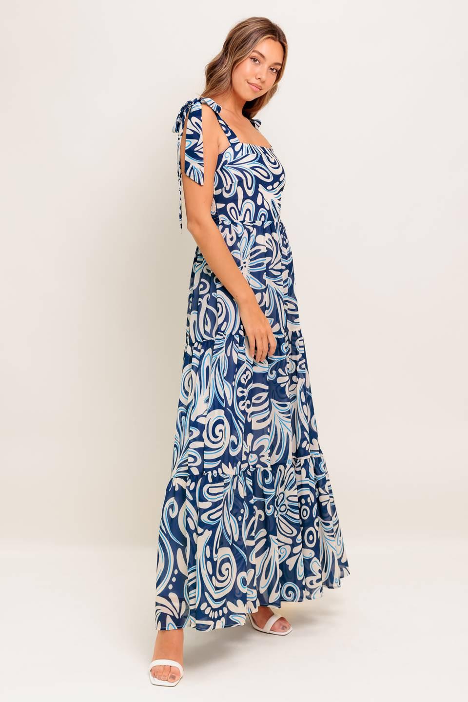 Island Serenade Navy Woven Maxi Dress