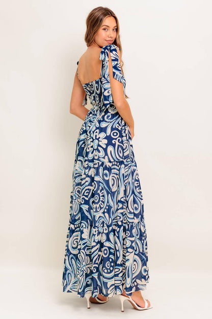 Island Serenade Navy Woven Maxi Dress