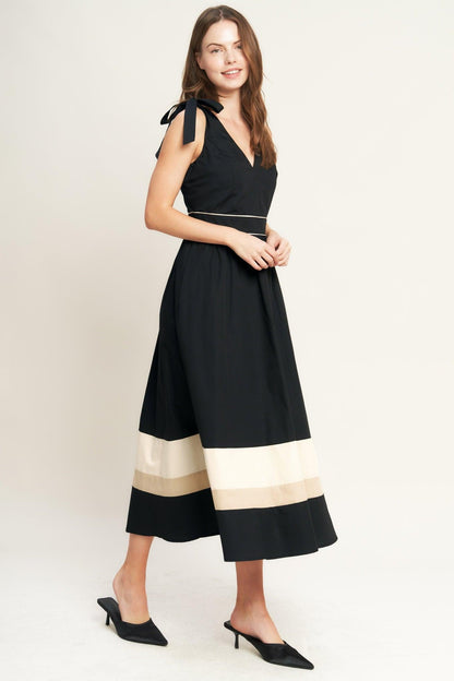 Forest Charm Black Cream Woven Midi Dress