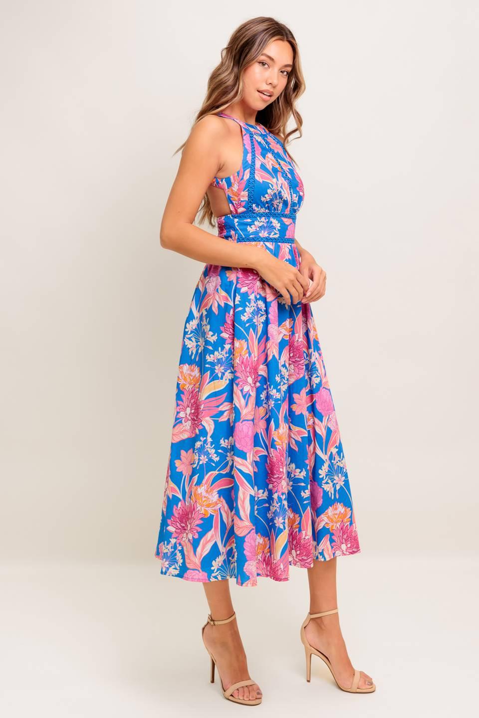 Sun-kissed Flower Woven Midi Dress