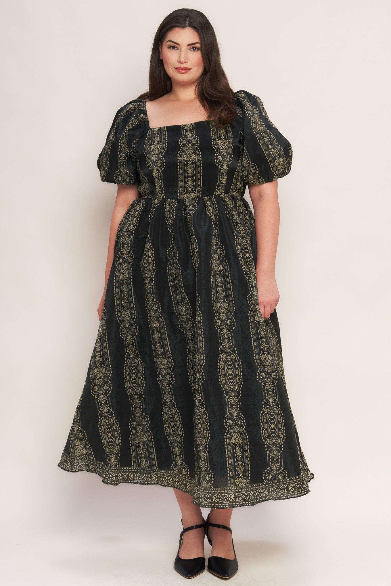 Vintage Square Woven Midi Dress