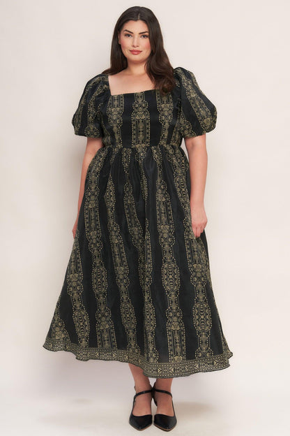 Vintage Square Woven Midi Dress
