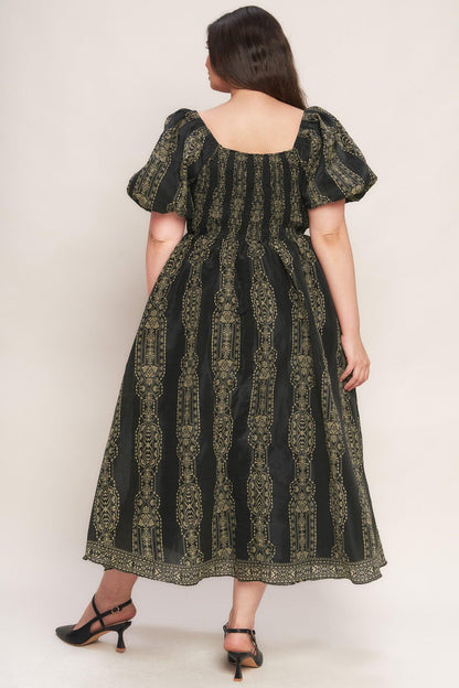 Vintage Square Woven Midi Dress