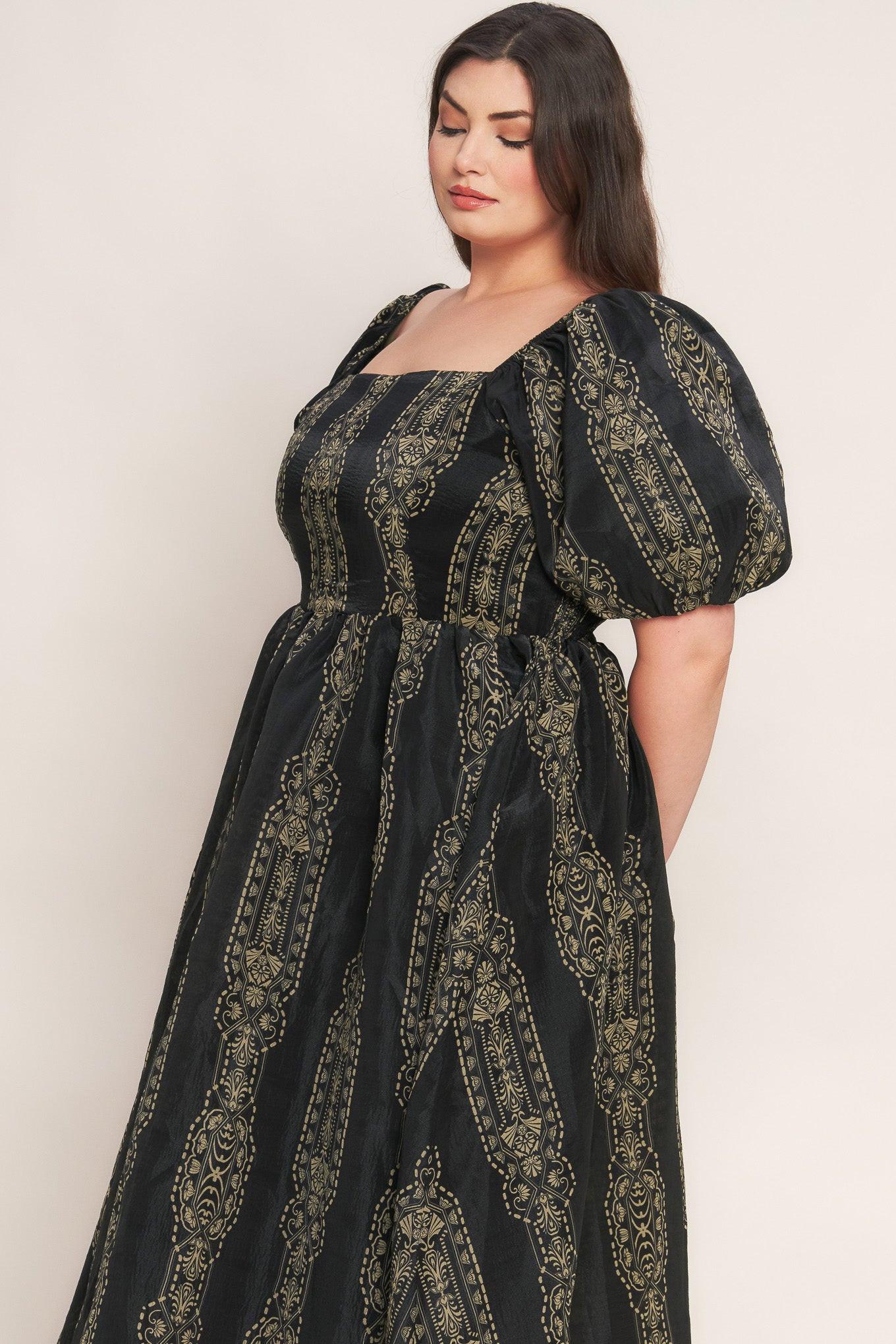 Vintage Square Woven Midi Dress