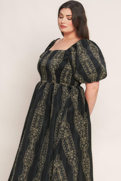 Vintage Square Woven Midi Dress