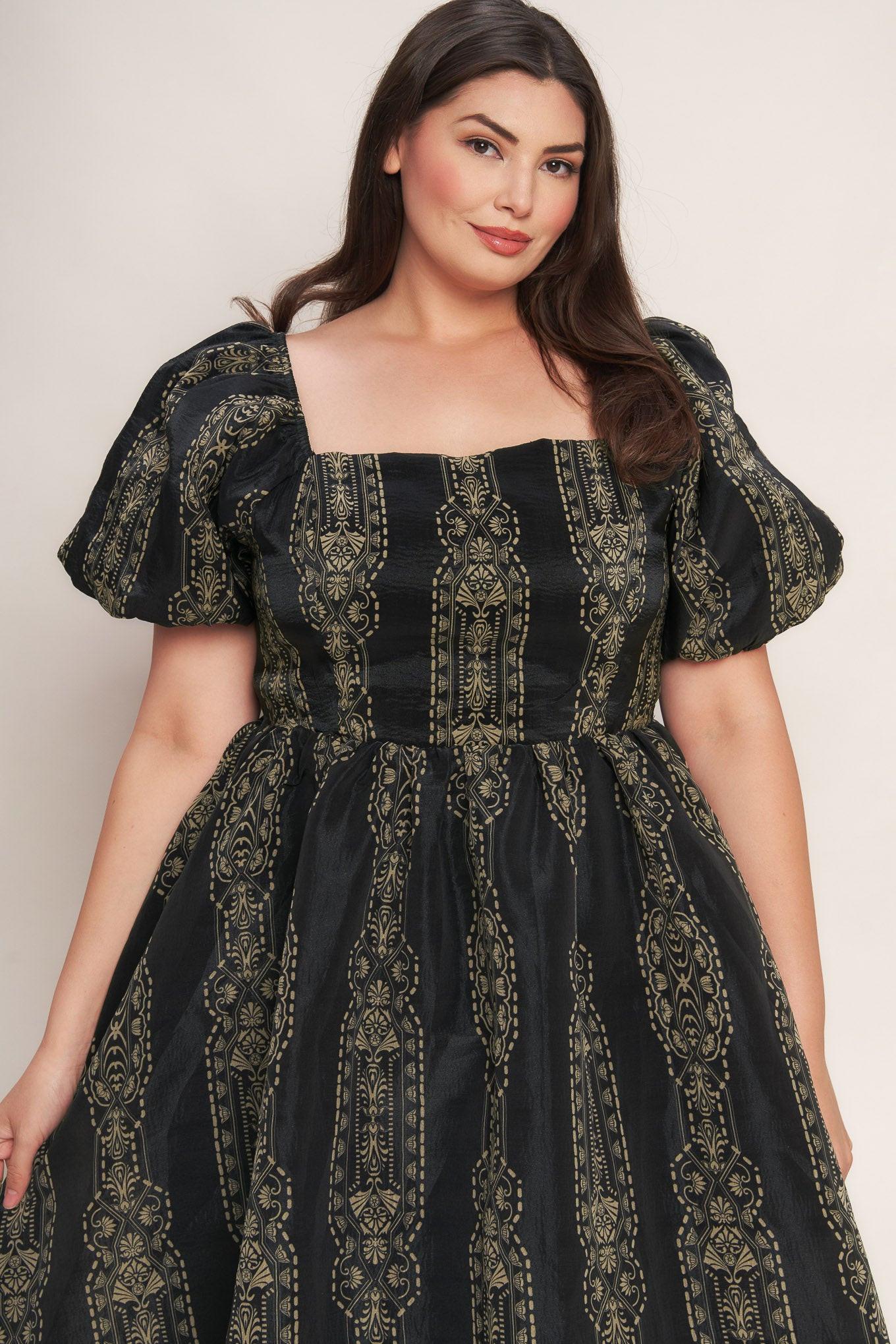Vintage Square Woven Midi Dress