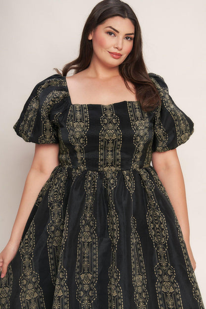 Vintage Square Woven Midi Dress