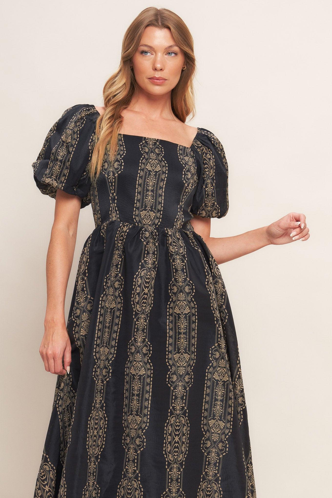 Vintage Square Woven Midi Dress