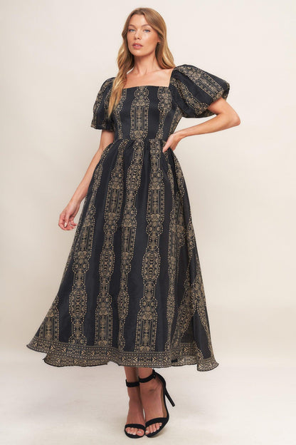 Vintage Square Woven Midi Dress